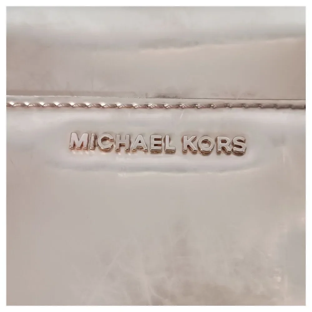 Michael Kors Handbag Small Womens Gold Leather Crossbody Chain Strap Fabric Zip